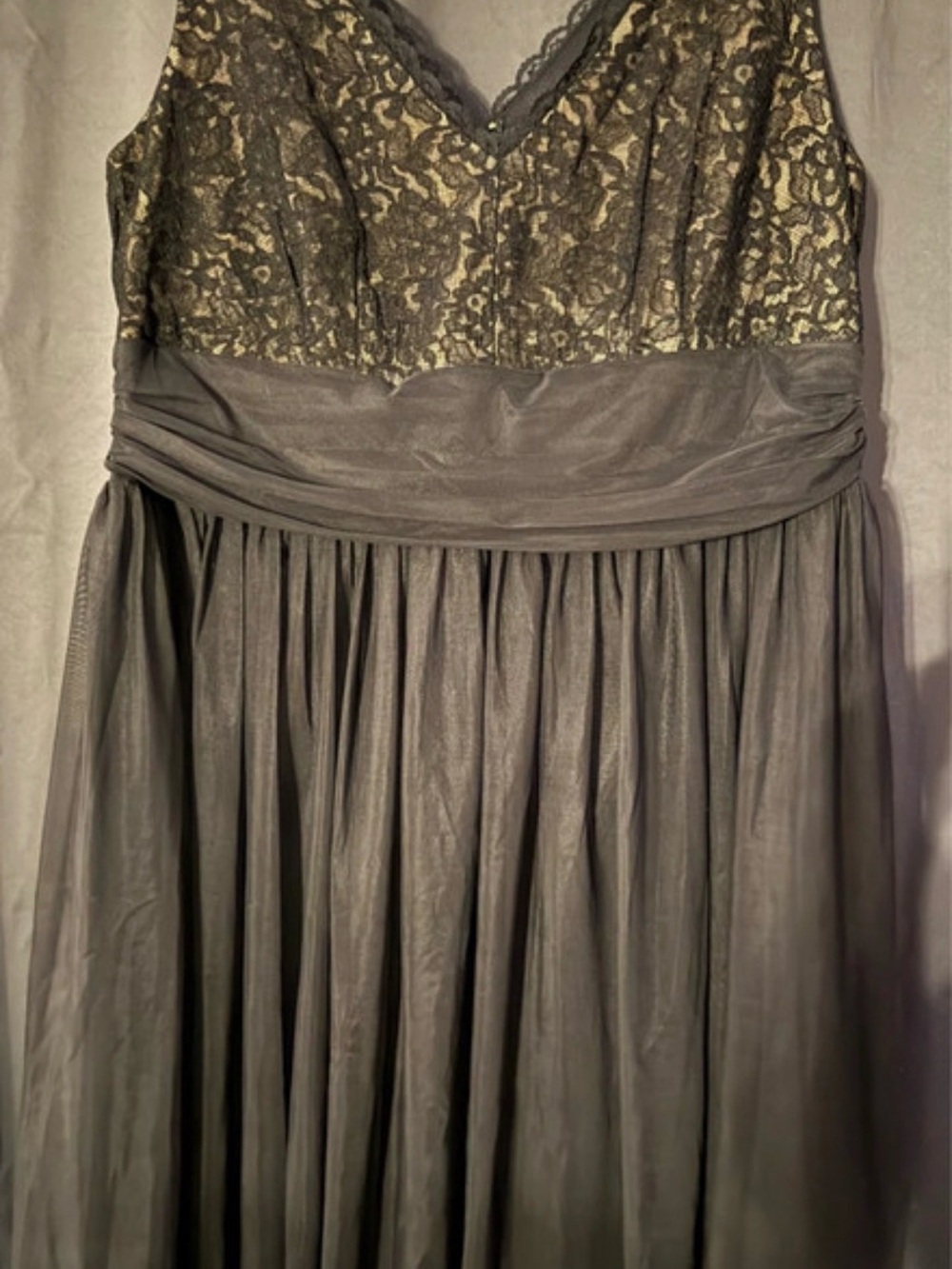 Dressbarn Collections Black and Gold Lace Bodice Midi Dress